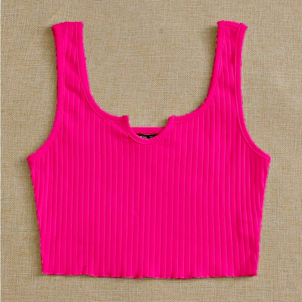 SHEIN Notched Neck Rib-Knit Crop Tank Top